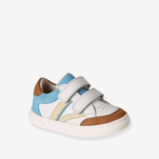 Leather trainers with hook and loop fasteners for babies set blue