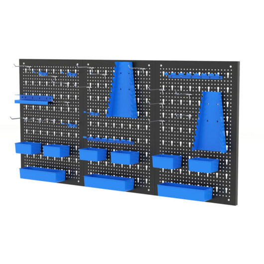 COSTWAY 9-Bin Parts Rack Organizer Pegboard Wall Organizer w/Hammer Racks-Blue