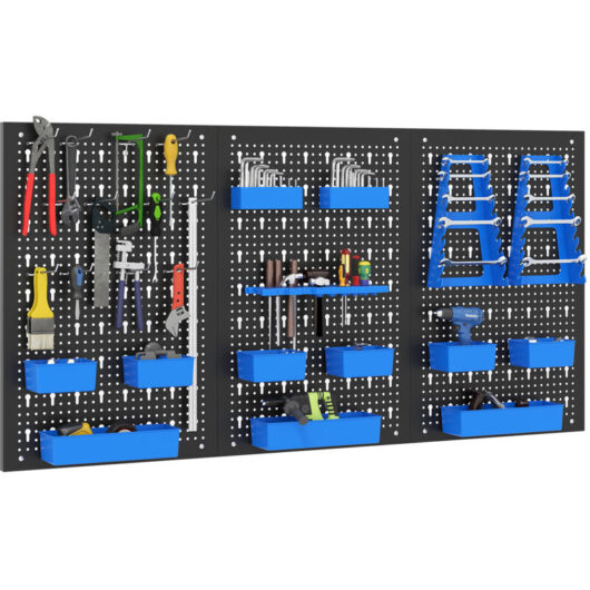 COSTWAY Pegboard Wall Organizer 9-Bin Parts Rack Organizer w/Hammer Racks-Blue