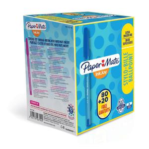 Paper Mate InkJoy 100 Ball Pen Medium 1.0mm Tip Blue S0977420 Pack 80